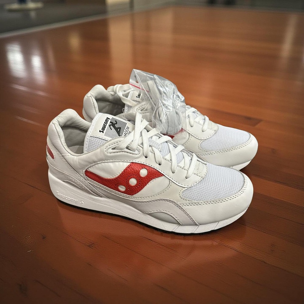 Saucony White and Red Athletic Shoes Shadow 6000